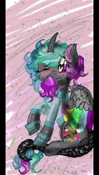Size: 720x1280 | Tagged: safe, artist:cocolove2176, derpibooru import, oc, oc only, alicorn, pony, abstract background, alicorn oc, clothes, horn, one eye closed, raised hoof, raised leg, solo, wings, wink