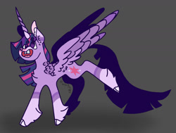 Size: 1961x1480 | Tagged: safe, artist:caramelbolt24, derpibooru import, twilight sparkle, twilight sparkle (alicorn), alicorn, pony, chest fluff, dark background, ear fluff, ears, female, hoof fluff, horn, mare, open mouth, signature, smiling, solo, wings