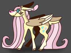 Size: 2074x1560 | Tagged: safe, artist:caramelbolt24, derpibooru import, fluttershy, deer, deer pony, original species, pegasus, pony, cloven hooves, cute, dark background, ear fluff, ears, female, mare, shyabetes, signature, solo, two toned wings, wings