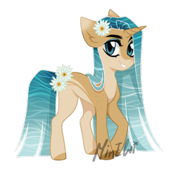 Size: 955x939 | Tagged: safe, artist:minelvi, derpibooru import, oc, oc only, pony, unicorn, base used, colored hooves, ear fluff, ears, flower, flower in hair, grin, horn, signature, simple background, smiling, solo, transparent background, unicorn oc
