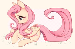 Size: 1280x841 | Tagged: safe, artist:dammmnation, derpibooru import, fluttershy, pegasus, pony, cute, female, lying down, mare, profile, prone, shyabetes, solo