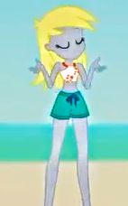 Size: 142x228 | Tagged: safe, derpibooru import, screencap, derpy hooves, aww... baby turtles, better together, equestria girls, beach, bikini, bikini top, close-up, clothes, cropped, eyes closed, legs, shorts, shrug, swimsuit, whatever