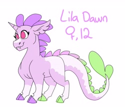 Size: 3239x2780 | Tagged: safe, artist:dodiejinx, derpibooru import, oc, oc only, oc:lila dawn, dracony, hybrid, cloven hooves, fangs, female, interspecies offspring, no pupils, offspring, parent:rarity, parent:spike, parents:sparity, simple background, solo, white background