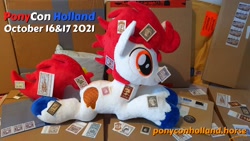 Size: 1920x1080 | Tagged: safe, derpibooru import, oc, oc:stroopwafeltje, oc:waffles, irl, photo, plushie, ponyconholland, stamp