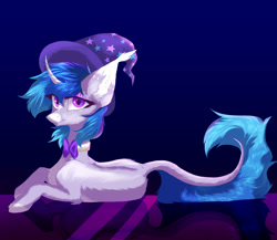 Size: 3000x2600 | Tagged: safe, artist:jsunlight, derpibooru import, oc, oc:astral blues, pony, unicorn, chest fluff, digital art, ear fluff, ears, feral, hoof fluff, looking at you, lying down, solo, trade