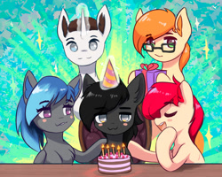 Size: 2000x1600 | Tagged: safe, artist:mrscroup, derpibooru import, oc, oc only, earth pony, pegasus, pony, unicorn, birthday