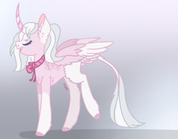 Size: 2074x1628 | Tagged: safe, artist:caramelbolt24, derpibooru import, oc, oc only, alicorn, pony, alicorn oc, clothes, colored hooves, ear fluff, ears, eyes closed, female, gradient background, horn, mare, reference sheet, scarf, signature, solo, two toned wings, wings