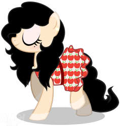 Size: 1191x1257 | Tagged: safe, artist:amgiwolf, derpibooru import, oc, oc only, oc:amgi, earth pony, pony, choker, clothes, colored hooves, dress, earth pony oc, eyelashes, eyes closed, female, mare, raised hoof, raised leg, simple background, smiling, solo, transparent background