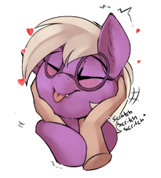 Size: 2226x2457 | Tagged: safe, artist:beardie, derpibooru import, oc, oc only, oc:pinkfull night, bat pony, human, pony, beardies scritching ponies, blushing, cute, disembodied hand, eyes closed, fangs, female, glasses, hand, heart, human on pony petting, petting, teenager, tongue, tongue out