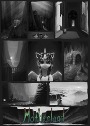 Size: 2000x2800 | Tagged: safe, artist:eqlipse, derpibooru import, alicorn, pony, black and white, concept, grayscale, high res, monochrome, painterly, scenery, solo, story