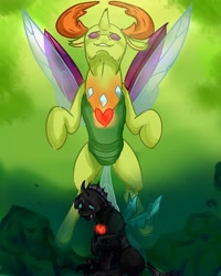 Size: 1080x1350 | Tagged: safe, artist:beyond_inside, derpibooru import, thorax, changedling, changeling, duality, duo, king thorax, male, sad, smiling