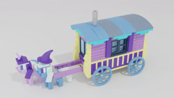 Size: 1280x720 | Tagged: safe, artist:awesomeaustinv, derpibooru import, starlight glimmer, trixie, pony, unicorn, road to friendship, 3d, duo, duo female, female, lego, mare, trixie's wagon, wagon