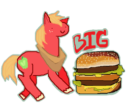 Size: 602x491 | Tagged: safe, artist:seniorpony, derpibooru import, big macintosh, earth pony, big mac (burger), burger, food, hamburger, male, mcdonald's, namesake, pun, solo, visual pun
