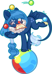 Size: 1791x2569 | Tagged: safe, artist:kurosawakuro, derpibooru import, oc, oc:lorelei snowflake, pony, beach ball, clown makeup, female, juggling, mare, simple background, solo, transparent background