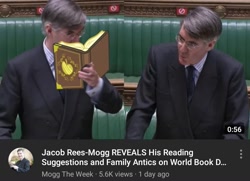 Size: 1080x782 | Tagged: safe, derpibooru import, screencap, human, apple family reunion, apple, barely pony related, book, food, jacob rees-mogg, youtube