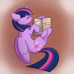 Size: 2048x2048 | Tagged: safe, artist:pfeffaroo, derpibooru import, twilight sparkle, twilight sparkle (alicorn), alicorn, pony, book, bookhorse, eyes closed, female, high res, lying down, mare, on side, open book, open mouth, profile, sleeping, solo, that pony sure does love books, wings