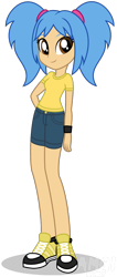 Size: 576x1356 | Tagged: safe, artist:amgiwolf, derpibooru import, oc, oc only, equestria girls, clothes, female, hand on hip, pigtails, shoes, shorts, simple background, smiling, solo, transparent background
