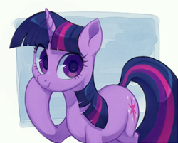 Size: 560x451 | Tagged: safe, artist:toroitimu, twilight sparkle, unicorn twilight, pony, unicorn, female, looking at you, mare, raised hoof, raised leg, smiling, solo