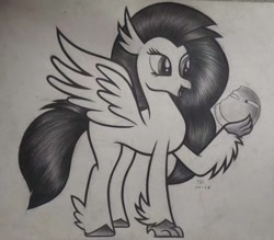 Size: 1234x1080 | Tagged: safe, derpibooru import, silverstream, hippogriff, female, grayscale, simple background, sketch, smiling, solo, spread wings, traditional art, white background, wings