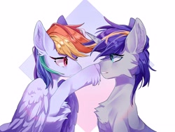 Size: 4000x3000 | Tagged: safe, artist:memorycity2, derpibooru import, rainbow dash, oc, oc:dopami korpela, pegasus, pony, unicorn, boop, canon x oc, dopadash, female, horn, looking at each other, male, mare, shipping, stallion, straight, unicorn oc