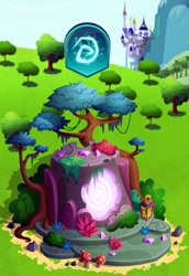 Size: 350x510 | Tagged: safe, derpibooru import, canterlot, gameloft, grass, no pony, the anonymous campsite, tree