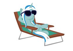 Size: 1280x906 | Tagged: safe, artist:tenderrain46, derpibooru import, oc, oc:tender rain, pony, unicorn, beach chair, female, mare, simple background, solo, sunglasses, transparent background