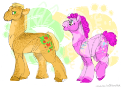 Size: 5730x4110 | Tagged: safe, artist:iceofwaterflock, derpibooru import, applejack, pinkie pie, earth pony, pony, alternate design, alternate hairstyle, colored sketch, duo, redesign, sketch