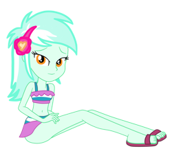 Size: 953x839 | Tagged: safe, artist:gmaplay, derpibooru import, part of a set, lyra heartstrings, human, equestria girls, equestria girls series, spring breakdown, spoiler:eqg series (season 2), belly button, clothes, feet, female, looking at you, sandals, simple background, sitting, sleeveless, solo, swimsuit, transparent background, vector