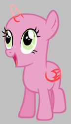 Size: 413x715 | Tagged: safe, artist:diamondbellefan25, derpibooru import, alicorn, pony, the super speedy cider squeezy 6000, bald, base, excited, female, filly, gray background, happy, open mouth, simple background