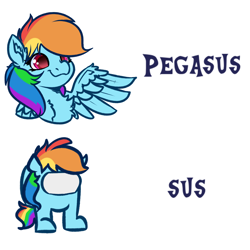 Size: 4000x4000 | Tagged: safe, artist:witchtaunter, derpibooru import, rainbow dash, pegasus, pony, :3, among us, chest fluff, colored pupils, cute, dashabetes, ear fluff, ears, female, fluffy, mare, shoulder fluff, simple background, smiling, solo, spread wings, suspicious, white background, wing fluff, wings