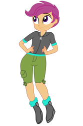 Size: 2534x3816 | Tagged: safe, artist:gmaplay, derpibooru import, scootaloo, human, equestria girls, clothes, female, hand on hip, looking up, shoes, shorts, simple background, solo, transparent background, vector