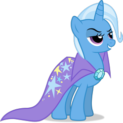 Size: 3980x4000 | Tagged: safe, artist:frownfactory, derpibooru import, trixie, pony, unicorn, boast busters, cape, clothes, female, gem, horn, mare, simple background, smug, solo, teeth, transparent background, trixie's cape, vector