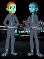 Size: 2664x3588 | Tagged: safe, artist:gmaplay, derpibooru import, equestria girls, equestria girls-ified, lewis hamilton, mercedes-benz, mercedes-benz sls amg, valteri bottas