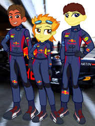 Size: 1589x2094 | Tagged: safe, artist:gmaplay, derpibooru import, spitfire, equestria girls, checho perez, equestria girls-ified, max verstappen, red bull formula 1