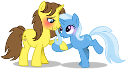 Size: 1280x689 | Tagged: safe, artist:venomous-cookietwt, derpibooru import, trixie, oc, oc:grapefruit face, pony, blushing, canon x oc, female, grapexie, male, shipping, simple background, straight, transparent background