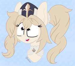 Size: 3216x2836 | Tagged: safe, artist:puperhamster, derpibooru import, oc, oc only, earth pony, pony, bust, female, genshin impact, mare, nun, ponified, portrait, simple background, smiling