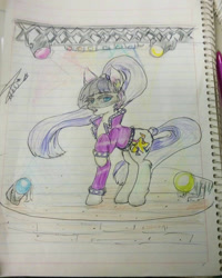 Size: 920x1149 | Tagged: safe, artist:beyond_inside, artist:jacqueline351, derpibooru import, coloratura, earth pony, pony, clothes, countess coloratura, female, lined paper, mare, raised hoof, raised leg, signature, solo, traditional art