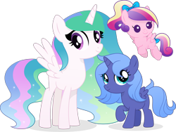 Size: 6057x4545 | Tagged: safe, artist:pumpkinpieforlife, derpibooru import, princess cadance, princess celestia, princess luna, alicorn, pony, absurd resolution, alicorn triarchy, baby cadance, cewestia, female, filly, foal, looking at you, simple background, smiling, smiling at you, transparent background, trio, vector, woona, younger