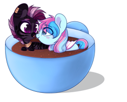 Size: 1280x1026 | Tagged: safe, artist:cloud-fly, derpibooru import, oc, oc only, bat pony, pony, zebra, chibi, cup, cup of pony, female, mare, micro