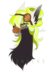 Size: 1662x2265 | Tagged: safe, artist:minelvi, derpibooru import, oc, oc only, earth pony, pony, bust, chest fluff, ear fluff, ears, earth pony oc, eyelashes, goggles, signature, simple background, solo, transparent background