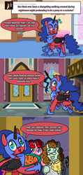 Size: 1280x2680 | Tagged: safe, artist:ladyanidraws, derpibooru import, oc, oc:pun, pony, ask, ask pun, clothes, costume, female, filly, glasses, nightmare night costume