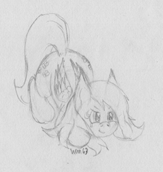 Size: 1800x1898 | Tagged: safe, artist:wapamario63, fluttershy, pegasus, pony, behaving like a cat, both cutie marks, cute, face down ass up, female, mare, monochrome, pounce, shyabetes, sketch, solo, traditional art
