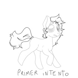 Size: 1080x1080 | Tagged: safe, artist:_meli.exe1388_, derpibooru import, oc, oc only, earth pony, pony, earth pony oc, lineart, monochrome, raised hoof, raised leg, solo