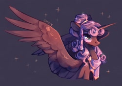 Size: 2048x1448 | Tagged: safe, artist:shore2020, derpibooru import, idw, princess luna, alicorn, pony, alternate hairstyle, artemis luna, curly hair, female, mare, solo, wings