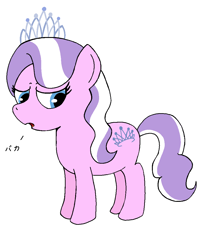 Size: 900x1100 | Tagged: safe, artist:nordicllama, derpibooru import, diamond tiara, earth pony, pony, female, filly, japanese, simple background, solo