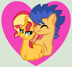 Size: 366x339 | Tagged: safe, artist:jadethepegasus, derpibooru import, flash sentry, sunset shimmer, female, flashimmer, heart, male, shipping, straight