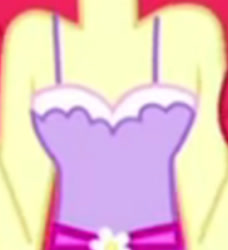 Size: 1920x2101 | Tagged: safe, derpibooru import, screencap, apple bloom, a photo booth story, eqg summertime shorts, equestria girls, boobshot, breasts, clothes, cropped, dress, fall formal outfits, sleeveless