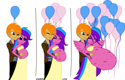 Size: 2100x1350 | Tagged: safe, artist:vgbellylover, derpibooru import, oc, oc:chaos control, oc:melody aurora, equestria girls, balloon, belly bumps, belly button, comic, duo, eyes closed, female, hand on belly, happy, husband and wife, hyper, hyper belly, hyper pregnancy, impossibly large belly, kicking, male, multiple pregnancy, oc x oc, offspring, offspring shipping, outie belly button, parent:discord, parent:flash sentry, parent:fluttershy, parent:twilight sparkle, parents:discoshy, parents:flashlight, pregnant, pregnant equestria girls, progression, shipping, smiling, story included, straight, winged human