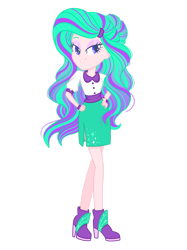 Size: 1280x1708 | Tagged: safe, artist:ocean-drop, derpibooru import, oc, oc only, oc:radiance, dracony, hybrid, equestria girls, bedroom eyes, boots, button-up shirt, clothes, female, hand on hip, high heel boots, interspecies offspring, offspring, parent:rarity, parent:spike, parents:sparity, shoes, simple background, skirt, solo, transparent background