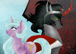 Size: 1000x715 | Tagged: safe, artist:gmmerald, derpibooru import, idw, king sombra, radiant hope, crystal pony, umbrum